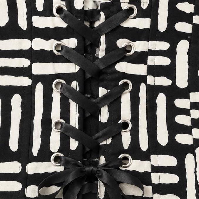 Black and white African print corset belt with lace-up back, view 8